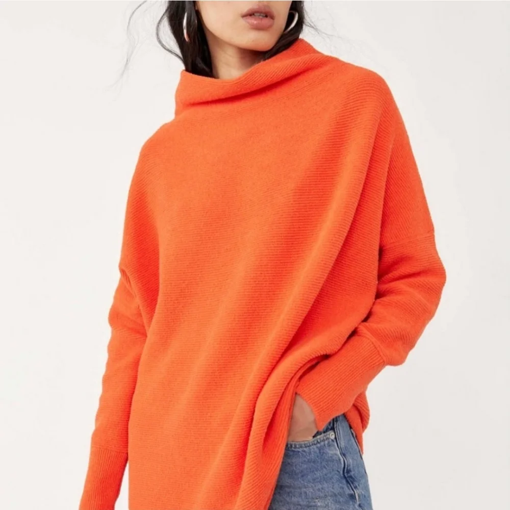 Free People * Ottoman Slouchy Pullover Tunic Sweater size XS Orange - Picture 2 of 12